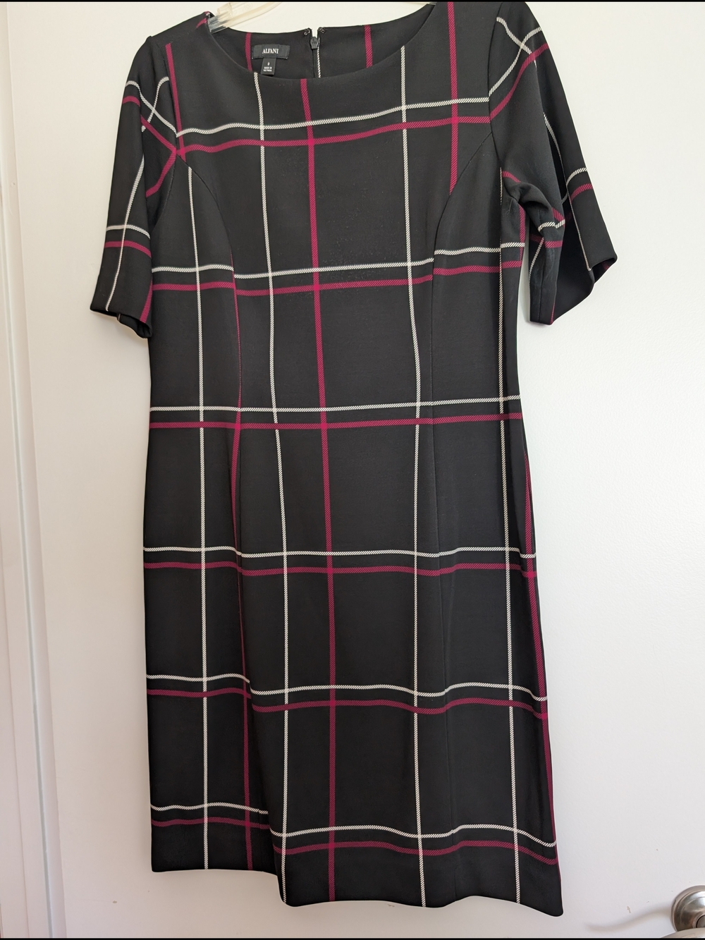 Black Midi Dress with Burgundy and White Plaid